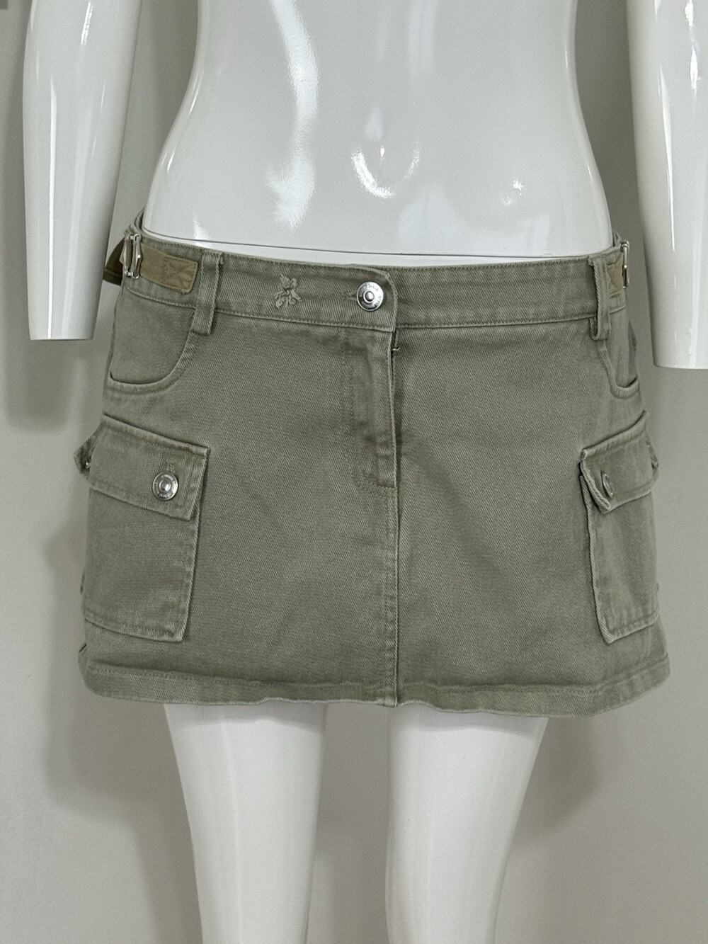 Steve Madden Mini Skort Womens Cargo Utility Pockets Y2K Button Green Size S/M